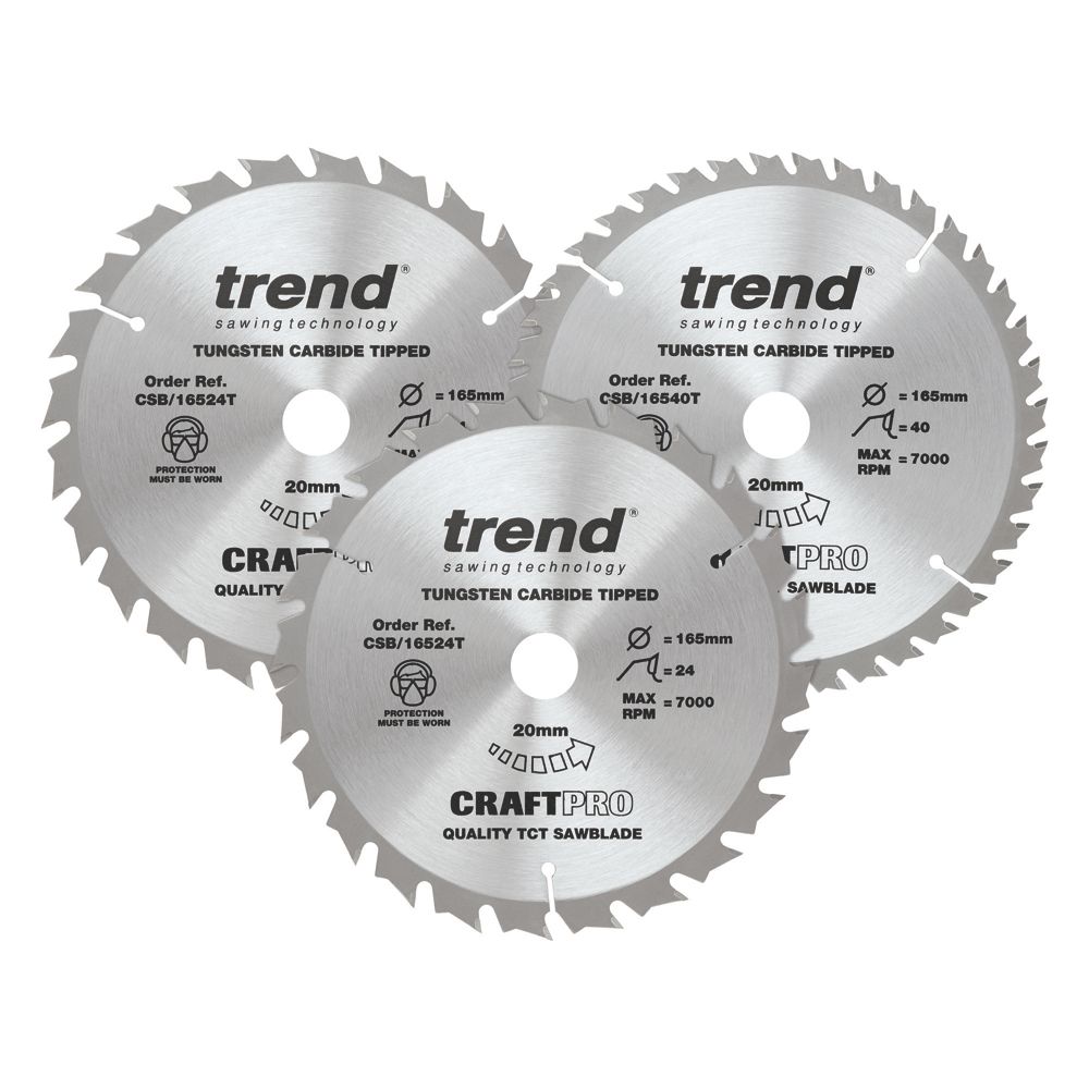 Trend CraftPro CSB/165/3PK/C Wood TCT Circular Saw Blades 165mm x 20mm