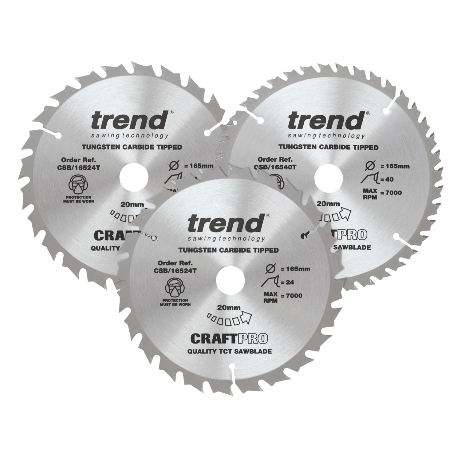 Trend CSB/165/3PK/C Wood TCT Circular Saw Blades 165mm x 20mm 24/40T 3 Pieces (496HT)