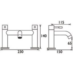 Bristan Mila Chrome 140mm Deck Mounted Lever 2 Tap Holes Bath Mixer Tap