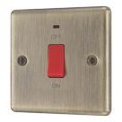 LAP  45A 1-Gang 2-Pole Cooker Switch Antique Brass with LED with Red Inserts