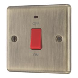 LAP  45A 1-Gang 2-Pole Cooker Switch Antique Brass with LED with Red Inserts