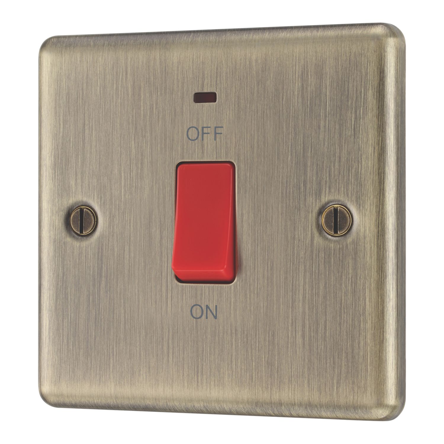 LAP 45A 1-Gang 2-Pole Cooker Switch Antique Brass with LED with Red Inserts (496PN)