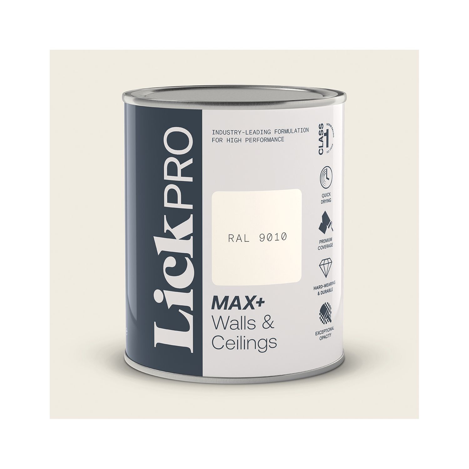 LickPro Max+ 1Ltr White RAL 9010 Matt Emulsion Paint (496TM)
