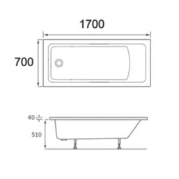 Colorado  Single-Ended Bath Acrylic No Tap Holes 1700mm x 700mm