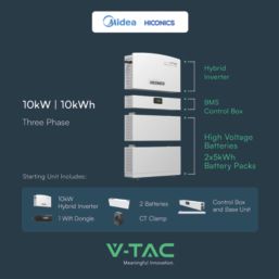 V-TAC 10kW Wall Mounted 3-Phase Hybrid Solar Inverter & Battery