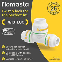 Flomasta Twistloc Plastic Push-Fit Reducing Tee 15mm x 15mm x 22mm