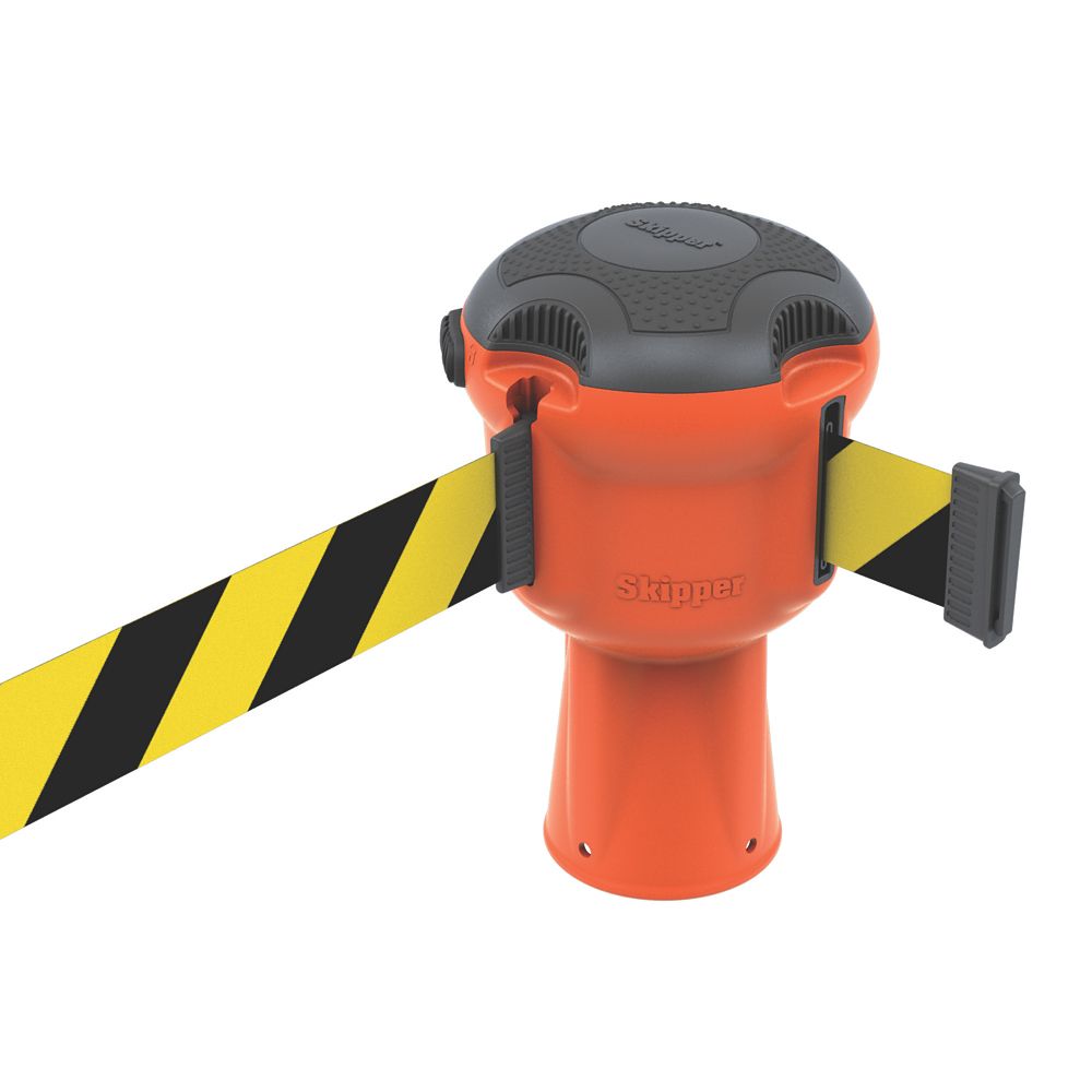 Skipper SKIPPER01 Retractable Barrier with Black / Yellow Tape Orange