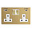 Contactum Lyric 13A 2-Gang DP Switched Socket + 4.8A 24W 2-Outlet Type A & C USB Charger Brushed Brass with White Inserts