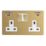 Contactum Lyric 13A 2-Gang DP Switched Socket + 4.8A 24W 2-Outlet Type A & C USB Charger Brushed Brass with White Inserts