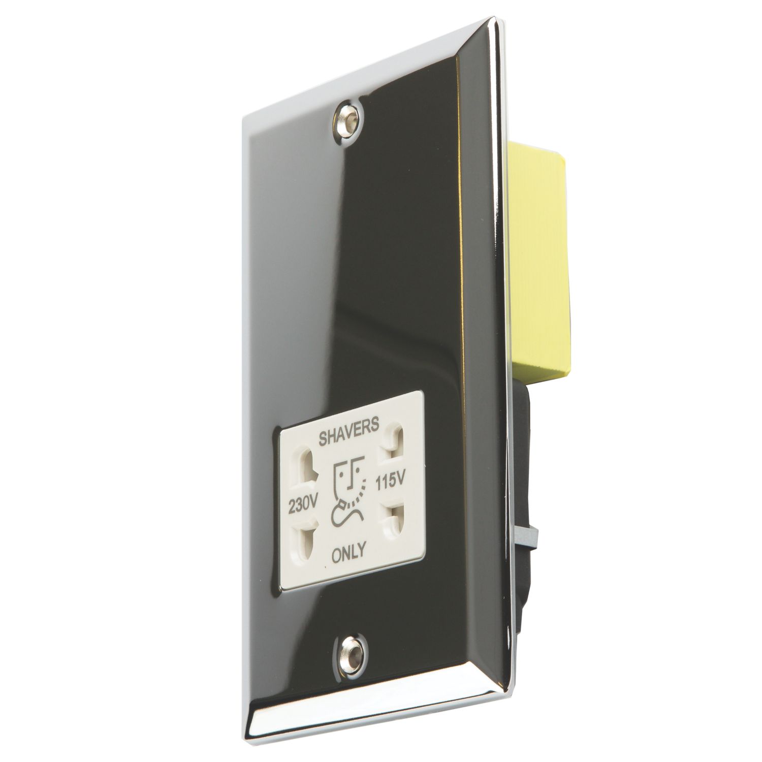 MARK 2-Gang Dual Voltage Shaver Socket 115/230V Polished Chrome with White Inserts (498TW)