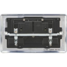 Knightsbridge  13A 2-Gang DP Switched Double Socket Brushed Chrome  with Black Inserts