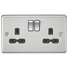 Knightsbridge CL9BC 13A 2-Gang DP Switched Double Socket Brushed Chrome  with Black Inserts