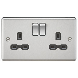 Knightsbridge  13A 2-Gang DP Switched Double Socket Brushed Chrome  with Black Inserts