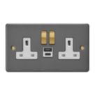 Varilight  13A 2-Gang 1P+N Switched Socket + 4A 20W 2-Outlet Type A & C USB Charger Graphite Grey with White Inserts