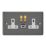 Varilight  13A 2-Gang 1P+N Switched Socket + 4A 20W 2-Outlet Type A & C USB Charger Graphite Grey with White Inserts
