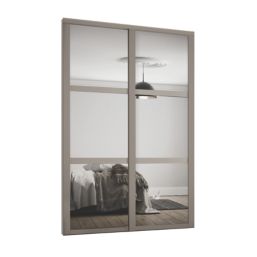Spacepro Shaker 2-Door Sliding Wardrobe Door Kit Stone Grey Frame Mirror Panel 1489mm x 2260mm