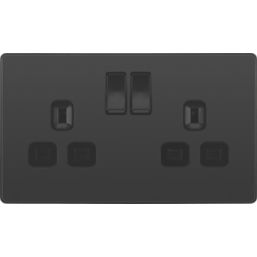 British General Evolve 13A 2-Gang SP Switched Socket Black Chrome  with Black Inserts