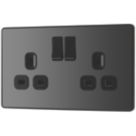British General Evolve 13A 2-Gang SP Switched Socket Black Chrome  with Black Inserts