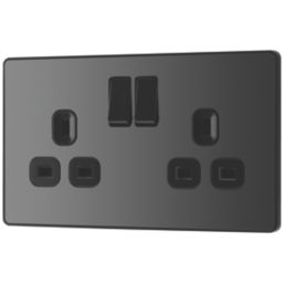 British General Evolve 13A 2-Gang SP Switched Socket Black Chrome  with Black Inserts