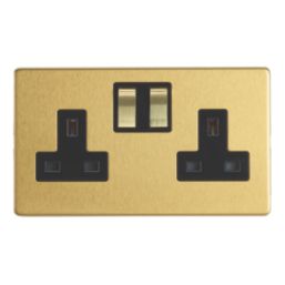 Contactum Lyric 13A 2-Gang DP Switched Socket Outlet Brushed Brass  with Black Inserts