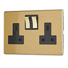 Contactum Lyric 13A 2-Gang DP Switched Socket Outlet Brushed Brass  with Black Inserts