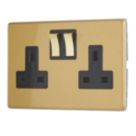Contactum Lyric 13A 2-Gang DP Switched Socket Outlet Brushed Brass  with Black Inserts