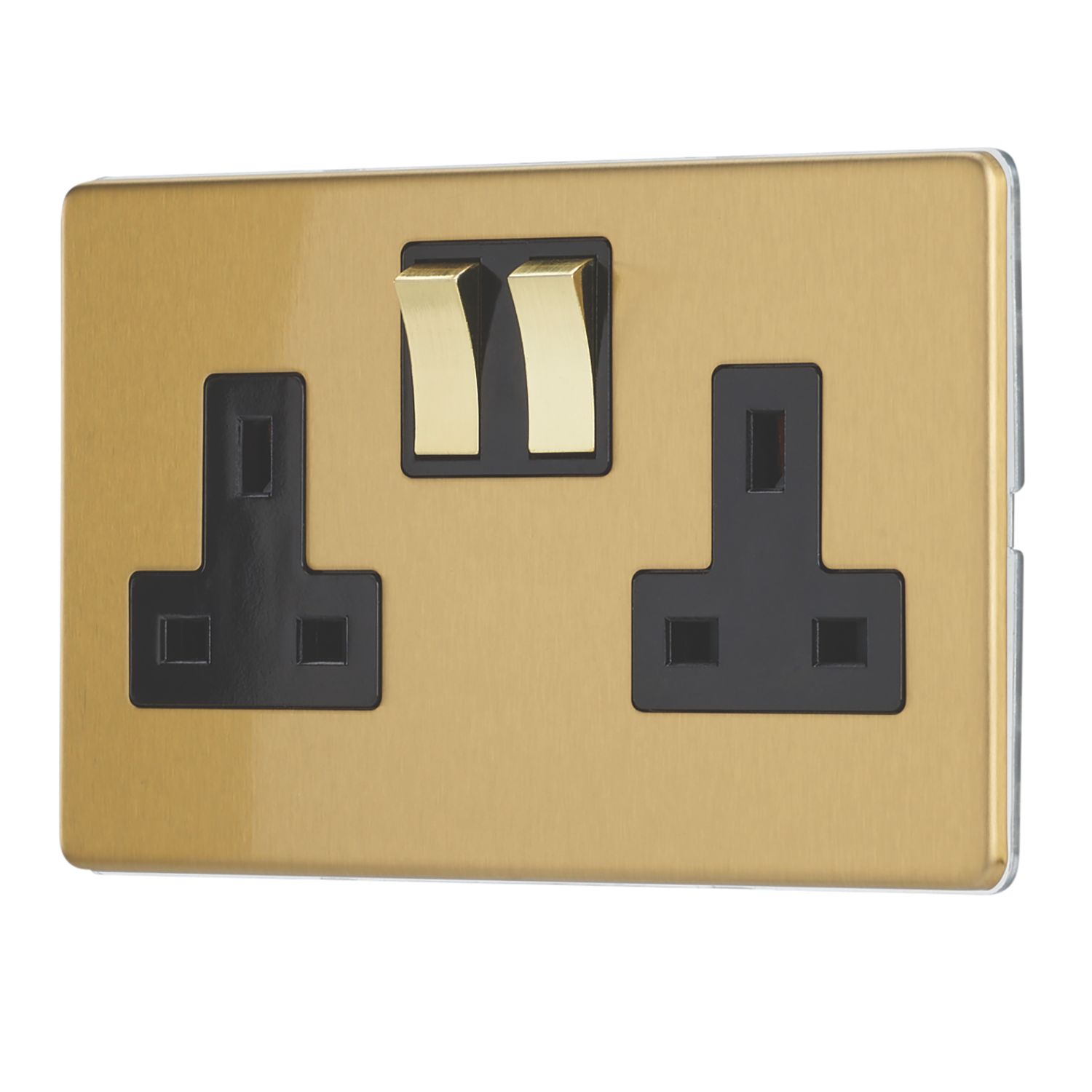 Contactum Lyric 13A 2-Gang DP Switched Socket Outlet Brushed Brass with Black Inserts (499RK)