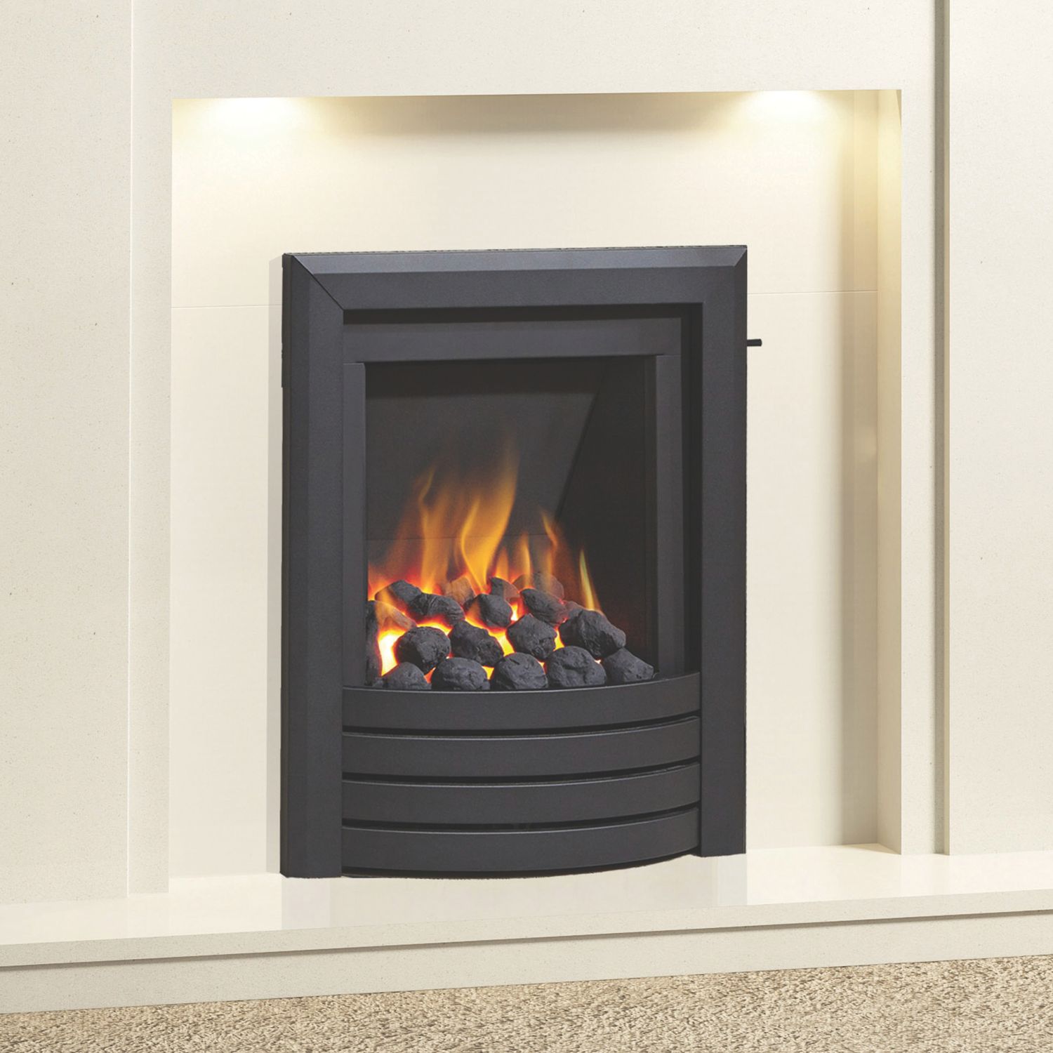 Be Modern Design Black Slide Control Inset Gas Manual Fire 510mm x 123mm x 605mm (499TT)