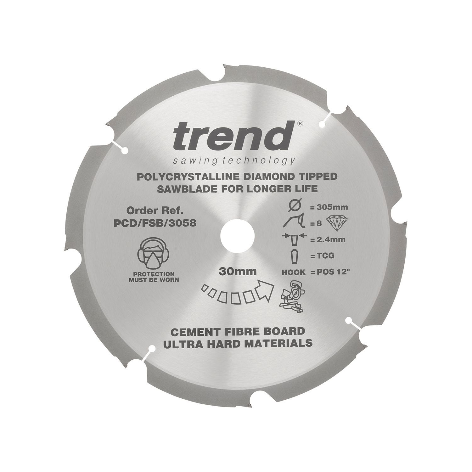 Trend PCD/FSB/3058 Multi-Material Fibreboard Saw blade 305mm x 30mm 8T (500GY)