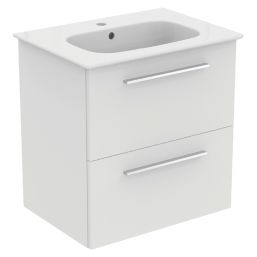 Ideal Standard i.life A Wall-Hung Vanity Unit with Chrome Handles & Basin Matt White 600mm x 440mm x 630mm