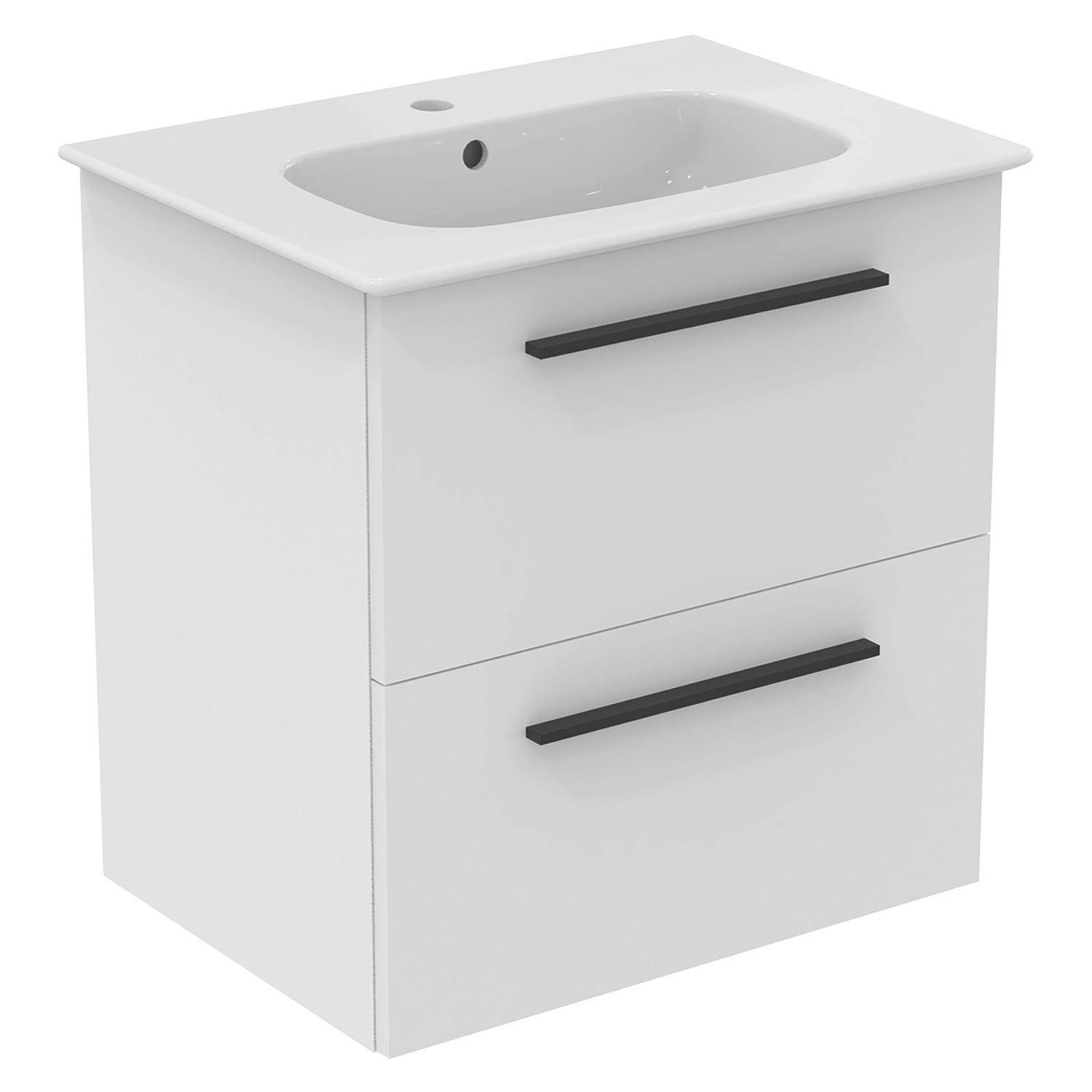Ideal Standard i.life A Wall-Hung Vanity Unit with Black Handles & Basin Matt White 600mm x 440mm x 630mm (500HM)