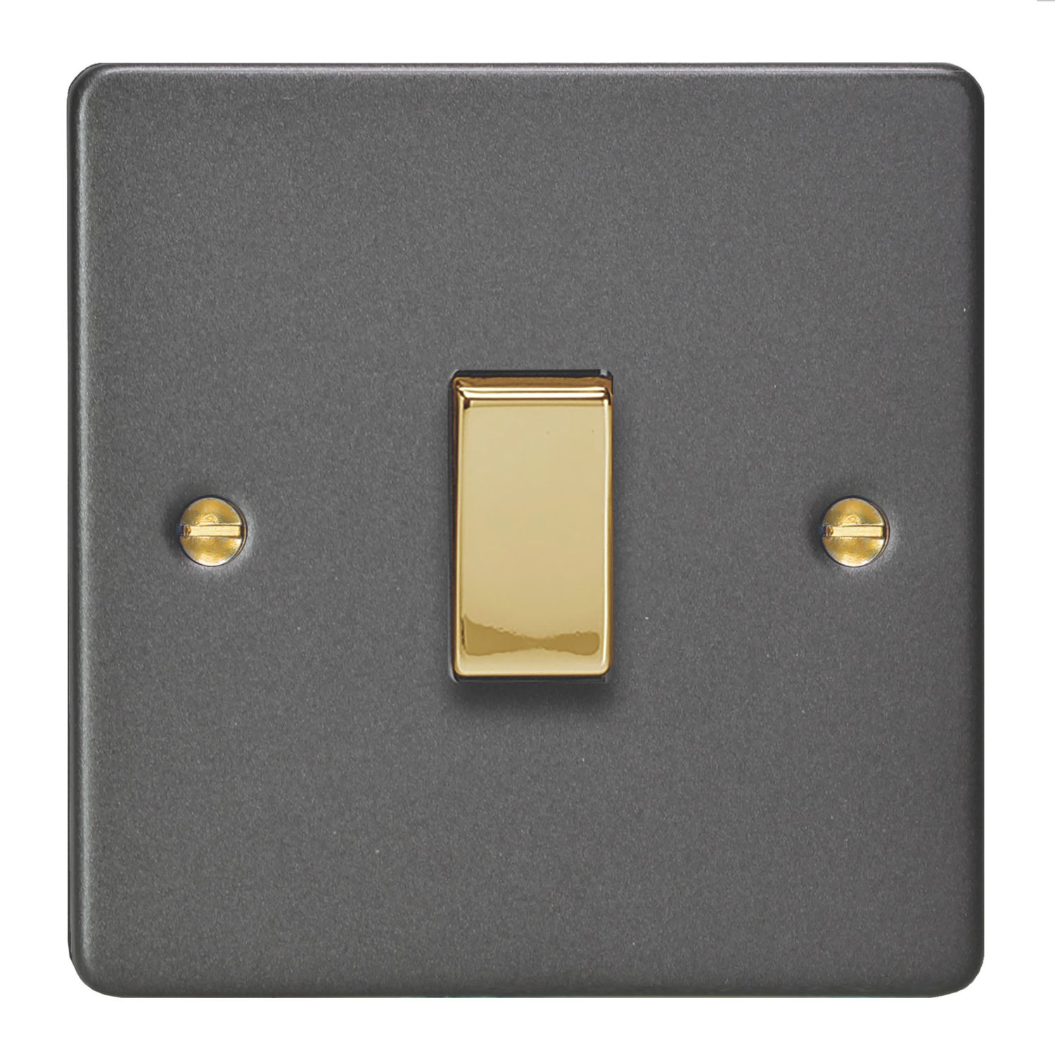 Varilight 10A 1-Gang 2-Way Light Switch Graphite Grey with Colour-Matched Inserts (500YT)
