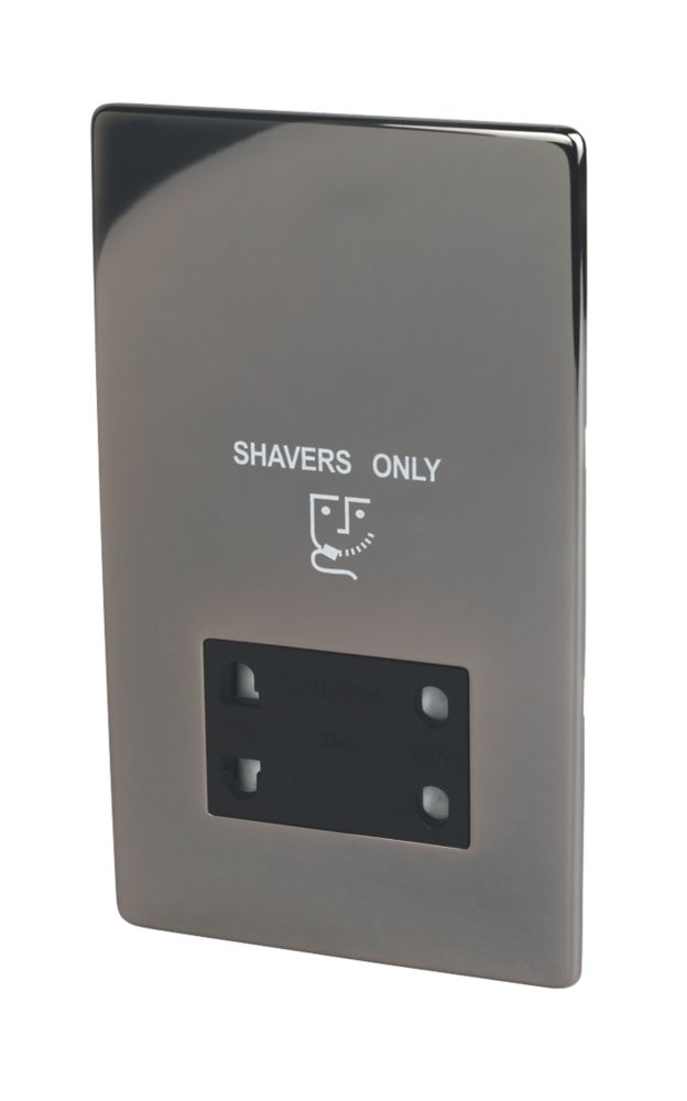 Crabtree Platinum 2-Gang Dual Voltage Shaver Socket 115 / 230V Black Nickel with Black Inserts