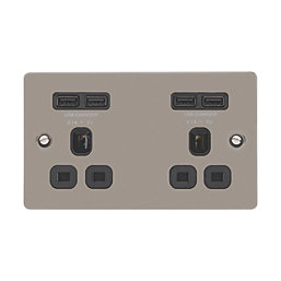 LAP  13A 2-Gang Unswitched Socket + 4.2A 4-Outlet Type A USB Charger Black Nickel with Black Inserts