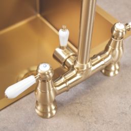 ETAL Bishop Traditional Bridge Style 3-in-1 Instant Boiling Water Kitchen Tap Brushed Brass