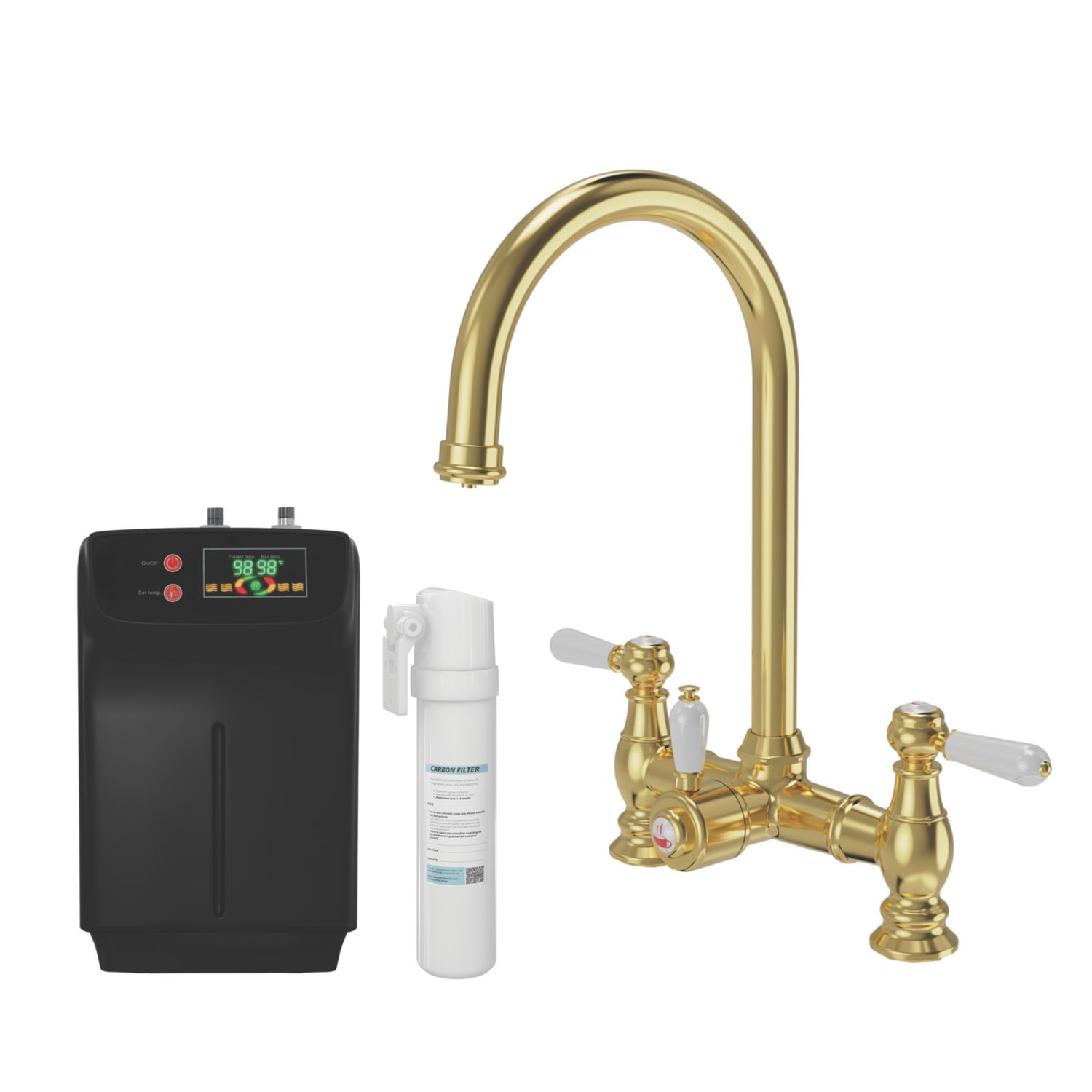 ETAL Bishop Traditional Bridge Style 3-in-1 Instant Boiling Water Kitchen Tap Brushed Brass (501AX)