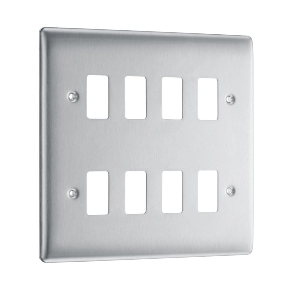British General Nexus Metal Grid 8-Module Grid Faceplate Brushed Steel