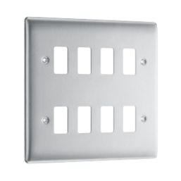 British General Nexus Metal Grid 8-Module Grid Faceplate Brushed Steel