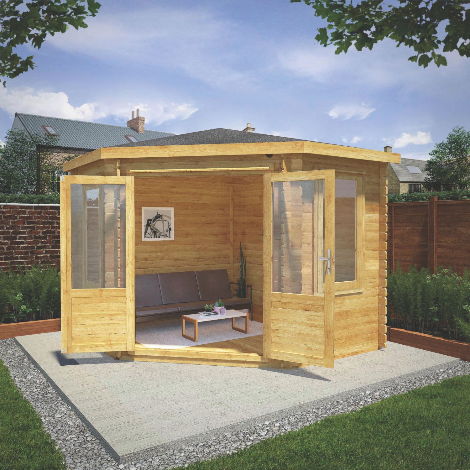 Mercia Corner 9' x 9' (Nominal) Apex Timber Log Cabin (501YL)