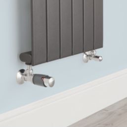 Flomasta  1/2" x 15mm Anthracite/Chrome Angled & L/S Modern Thermostatic Radiator Valve & Lockshield