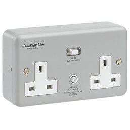 PowerBreaker  13A 2-Gang Unswitched Metal Clad Passive RCD Socket with Neon with White Inserts