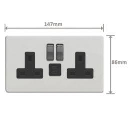 Varilight  13A 2-Gang SP Switched Socket + 3A 45W 2-Outlet Type C USB Charger Paintable with Black Inserts