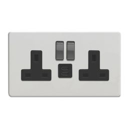 Varilight  13A 2-Gang SP Switched Socket + 3A 45W 2-Outlet Type C USB Charger Paintable with Black Inserts