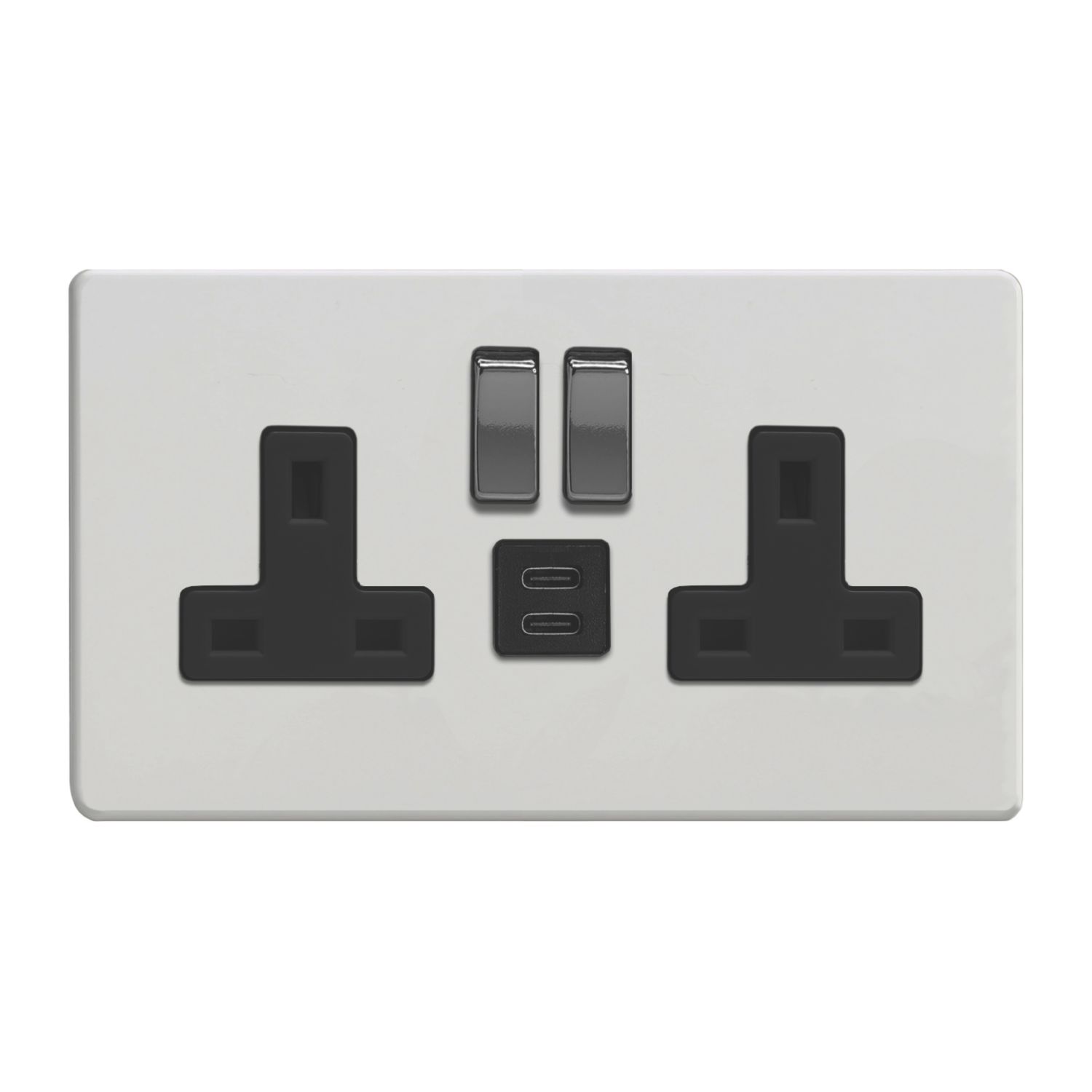 Varilight 13A 2-Gang SP Switched Socket + 3A 45W 2-Outlet Type C USB Charger Paintable with Black Inserts (502EC)