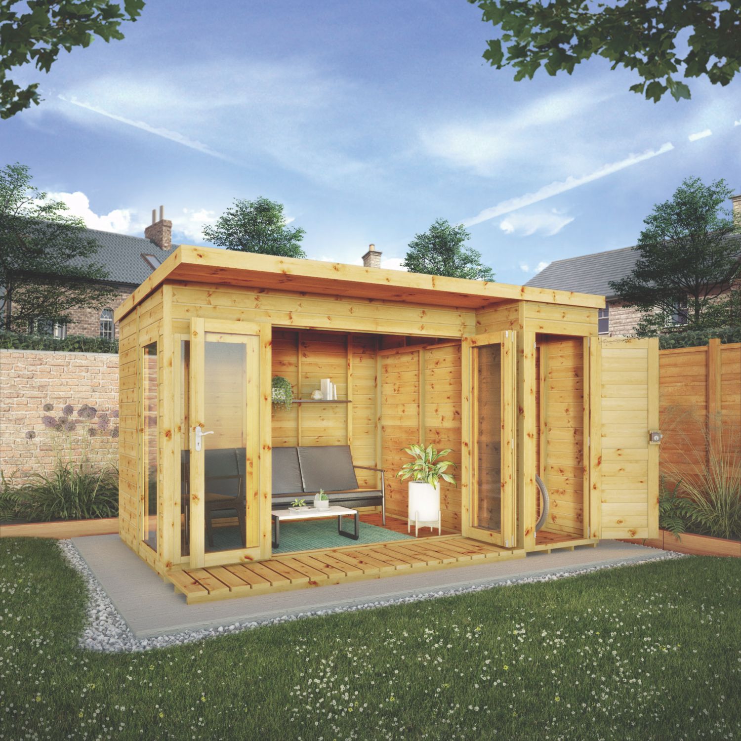 Mercia Contemporary 11' 6" x 8' (Nominal) Pent Tongue & Groove Timber Summerhouse & Shed (502YL)