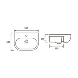Colorado Semi-Recessed Basin 1 Tap Hole 555mm