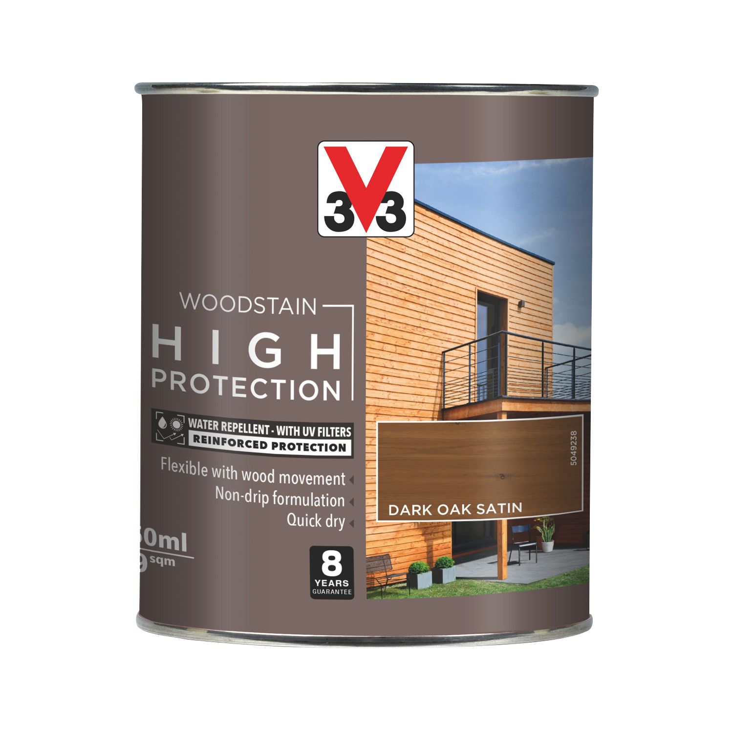 V33 750ml Dark Oak Satin Water-Based Exterior Wood Stain (503JY)