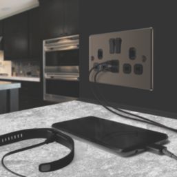 LAP  13A 2-Gang SP Switched Socket + 2.4A 12W 2-Outlet Type A USB Charger Black Nickel with Black Inserts