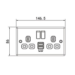 LAP  13A 2-Gang SP Switched Socket + 2.4A 12W 2-Outlet Type A USB Charger Black Nickel with Black Inserts