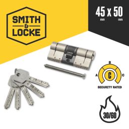 Smith & Locke Fire Rated 3 Star Diamond Thumbturn Cylinder Lock 50-45 (95mm) Satin Nickel
